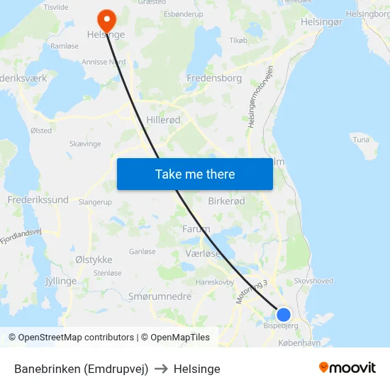 Banebrinken (Emdrupvej) to Helsinge map