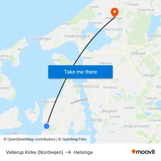 Vellerup Kirke (Nordvejen) to Helsinge map