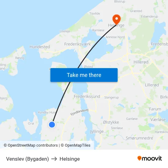 Venslev (Bygaden) to Helsinge map
