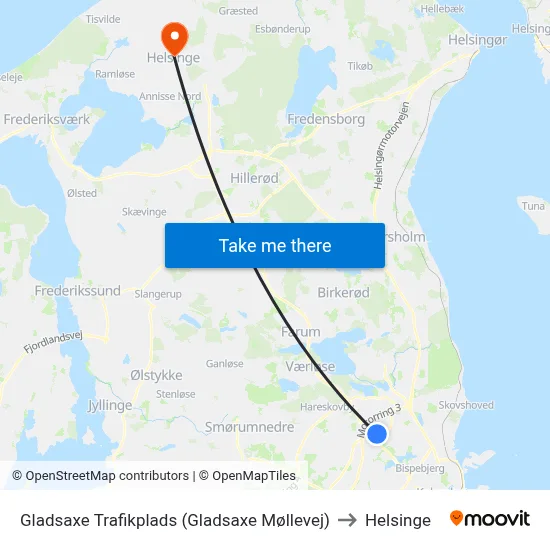 Gladsaxe Trafikplads (Gladsaxe Møllevej) to Helsinge map