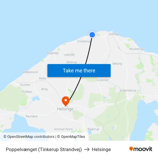 Poppelvænget (Tinkerup Strandvej) to Helsinge map