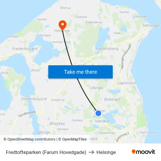Fredtofteparken (Farum Hovedgade) to Helsinge map