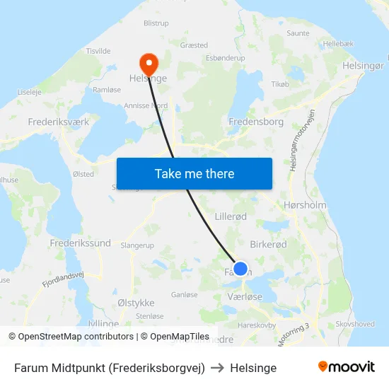 Farum Midtpunkt (Frederiksborgvej) to Helsinge map