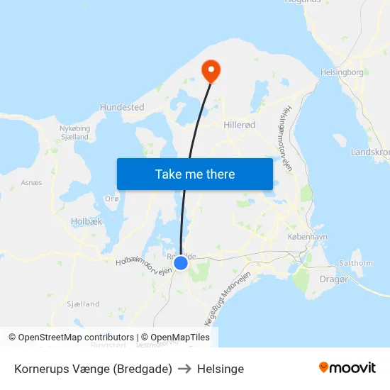 Kornerups Vænge (Bredgade) to Helsinge map