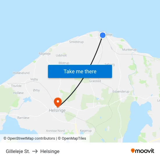 Gilleleje St. to Helsinge map
