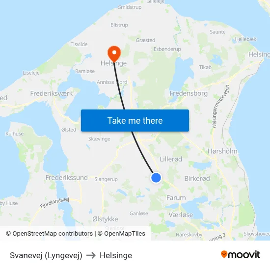 Svanevej (Lyngevej) to Helsinge map