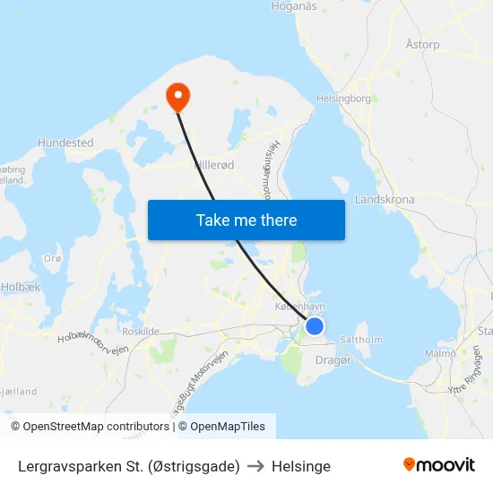 Lergravsparken St. (Østrigsgade) to Helsinge map