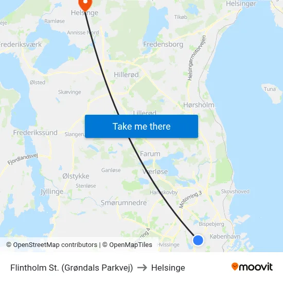Flintholm St. (Grøndals Parkvej) to Helsinge map