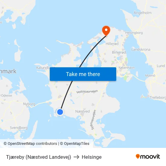Tjæreby (Næstved Landevej) to Helsinge map