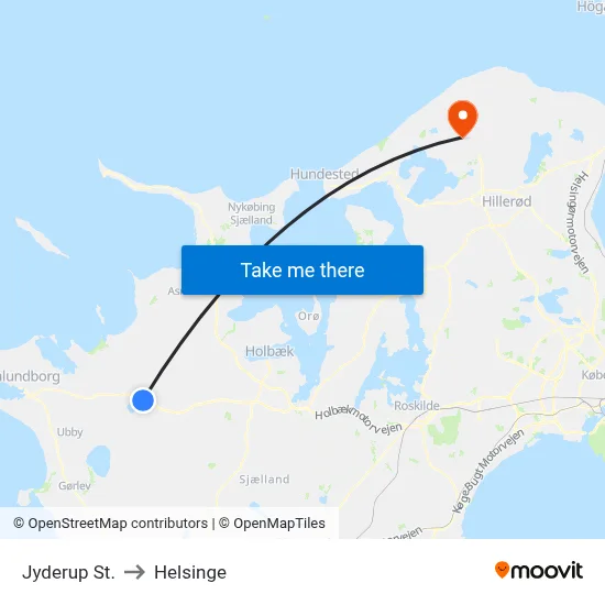Jyderup St. to Helsinge map