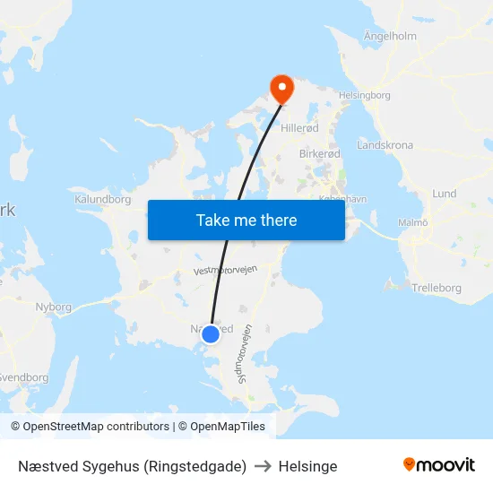 Næstved Sygehus (Ringstedgade) to Helsinge map