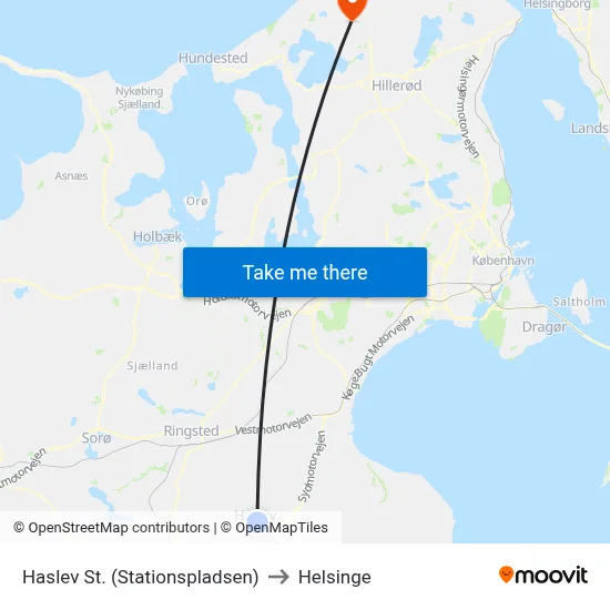 Haslev St. (Stationspladsen) to Helsinge map