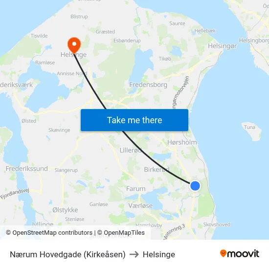 Nærum Hovedgade (Kirkeåsen) to Helsinge map
