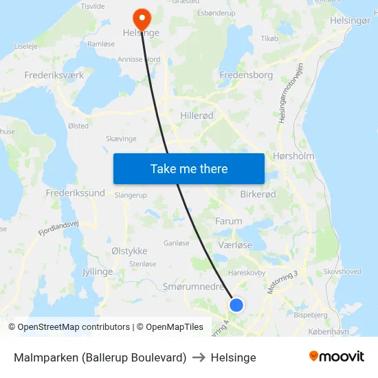 Malmparken (Ballerup Boulevard) to Helsinge map
