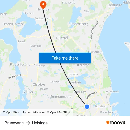 Brunevang to Helsinge map