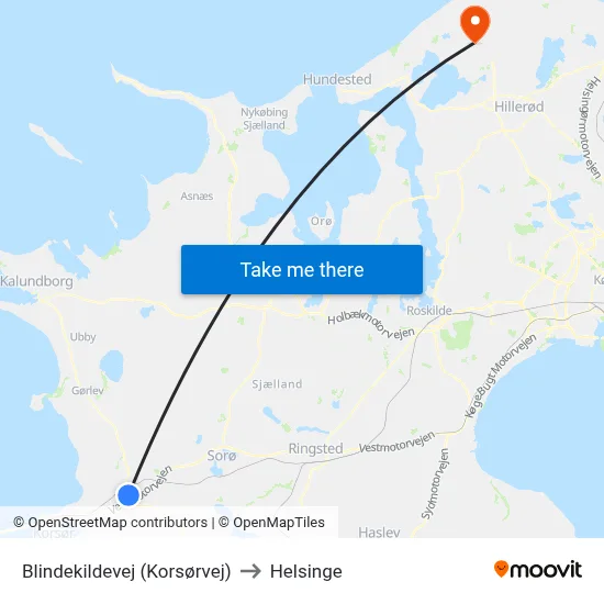 Blindekildevej (Korsørvej) to Helsinge map