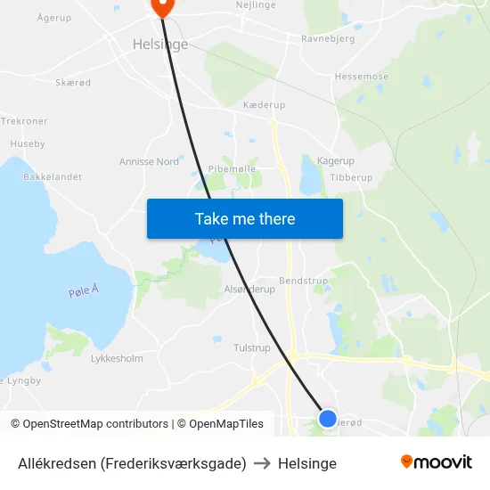 Allékredsen (Frederiksværksgade) to Helsinge map