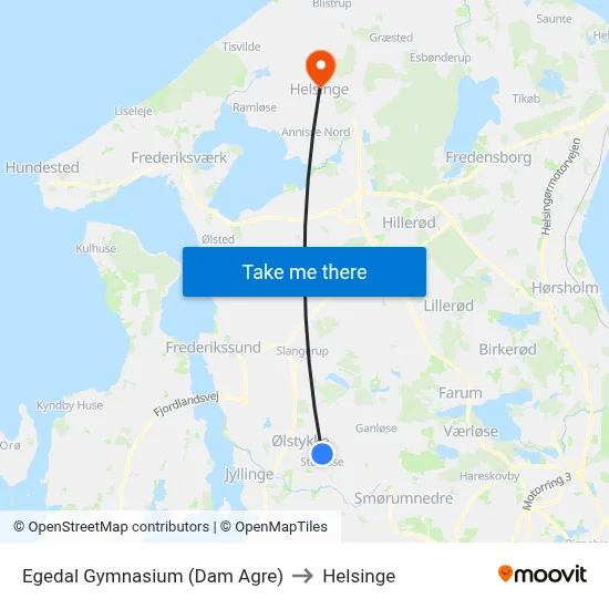 Egedal Gymnasium (Dam Agre) to Helsinge map