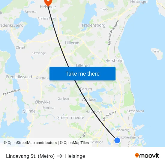 Lindevang St. (Metro) to Helsinge map