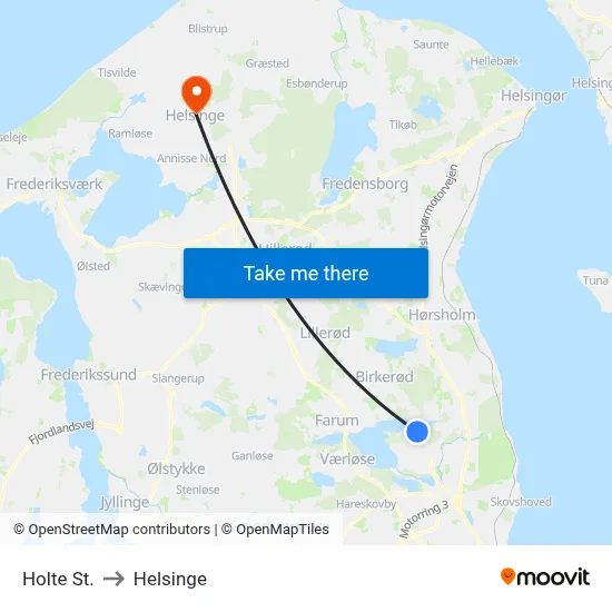 Holte St. to Helsinge map