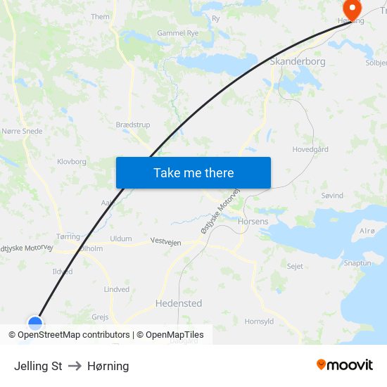 Jelling St to Hørning map