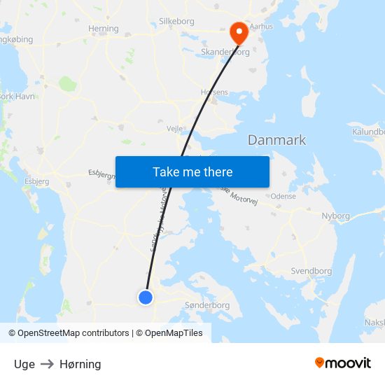 Uge to Hørning map