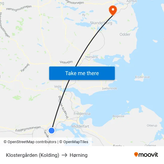 Klostergården (Kolding) to Hørning map