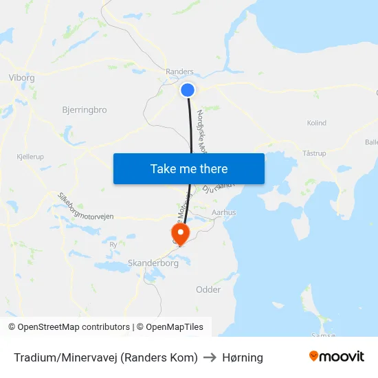 Tradium/Minervavej (Randers Kom) to Hørning map
