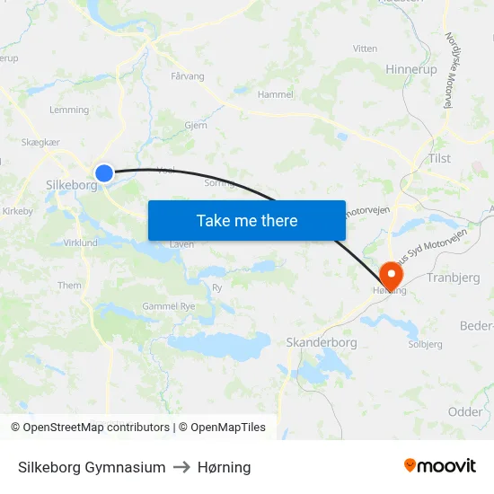 Silkeborg Gymnasium to Hørning map