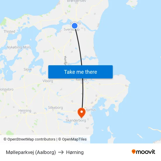 Mølleparkvej (Aalborg) to Hørning map