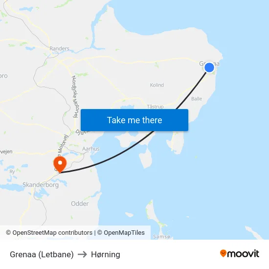 Grenaa (Letbane) to Hørning map