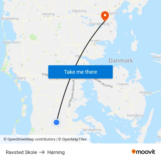 Ravsted Skole to Hørning map