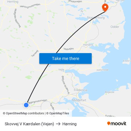 Skovvej V Kærdalen (Vejen) to Hørning map