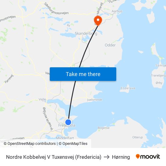 Nordre Kobbelvej V Tuxensvej (Fredericia) to Hørning map