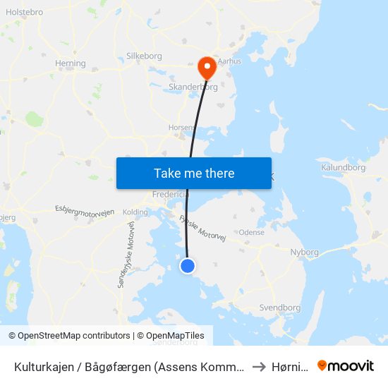 Kulturkajen / Bågøfærgen (Assens Kommune) to Hørning map