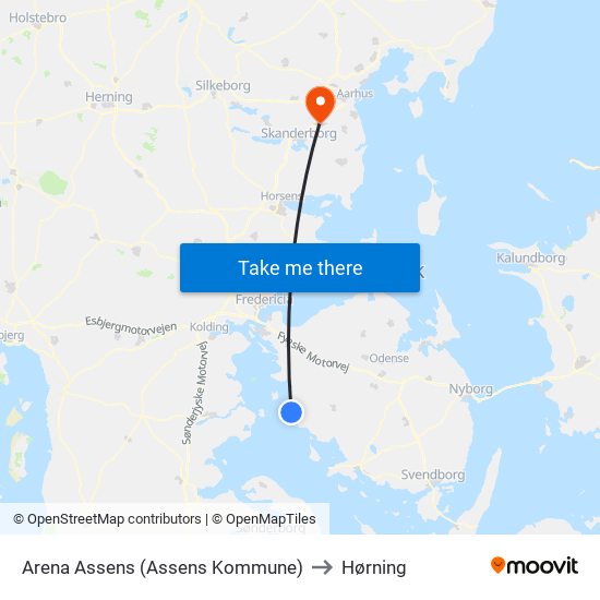 Arena Assens (Assens Kommune) to Hørning map