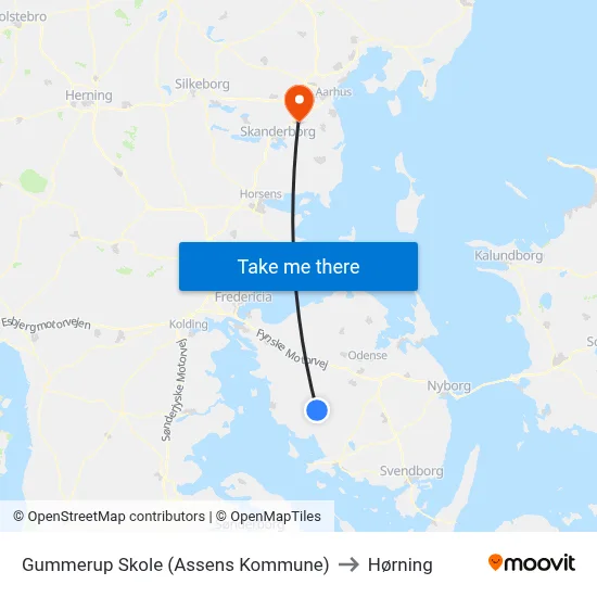 Gummerup Skole (Assens Kommune) to Hørning map