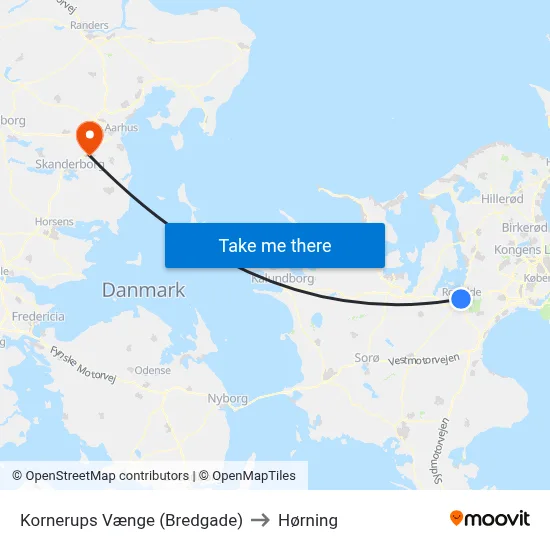 Kornerups Vænge (Bredgade) to Hørning map