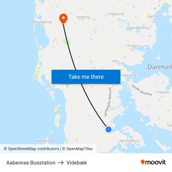 Aabenraa Busstation to Videbæk map
