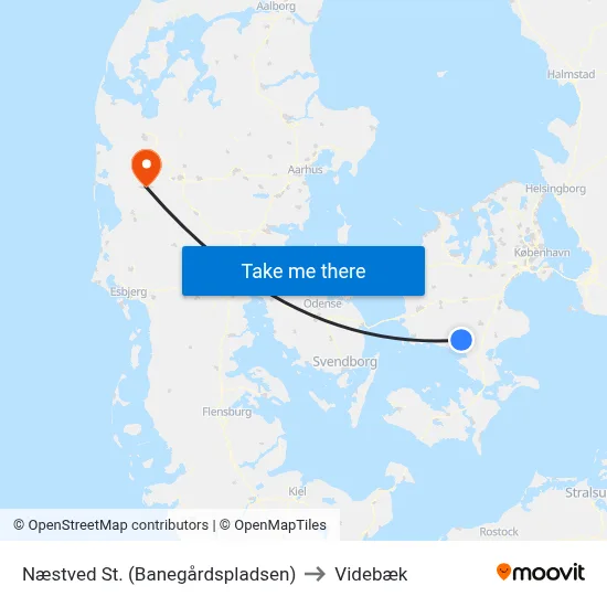 Næstved St. (Banegårdspladsen) to Videbæk map