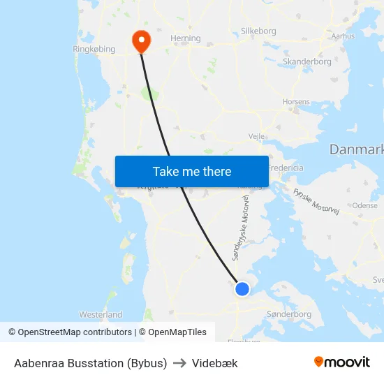 Aabenraa Busstation (Bybus) to Videbæk map