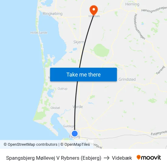 Spangsbjerg Møllevej V Rybners (Esbjerg) to Videbæk map