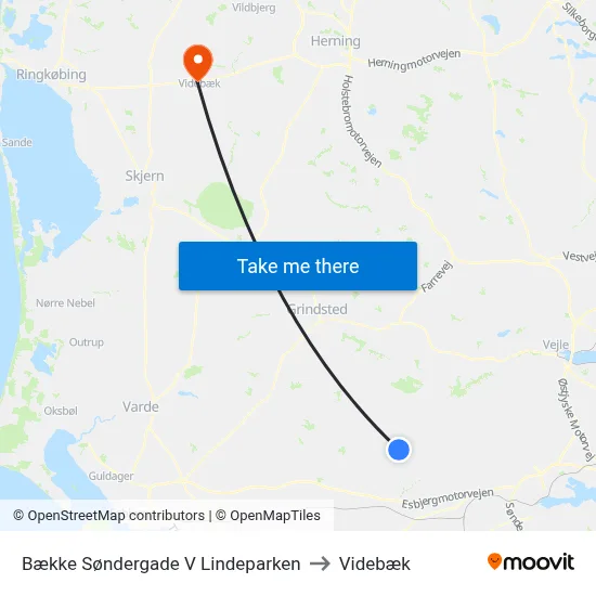 Bække Søndergade V Lindeparken to Videbæk map