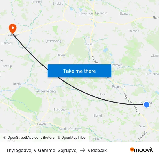Thyregodvej V Gammel Sejrupvej to Videbæk map
