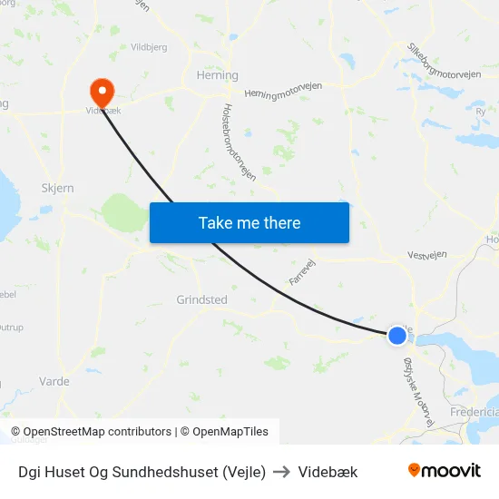 Dgi Huset Og Sundhedshuset (Vejle) to Videbæk map