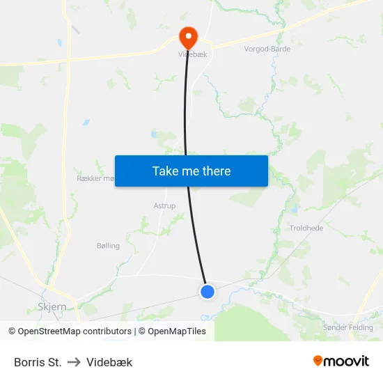 Borris St. to Videbæk map