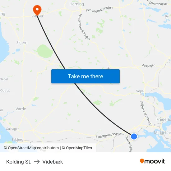 Kolding St. to Videbæk map
