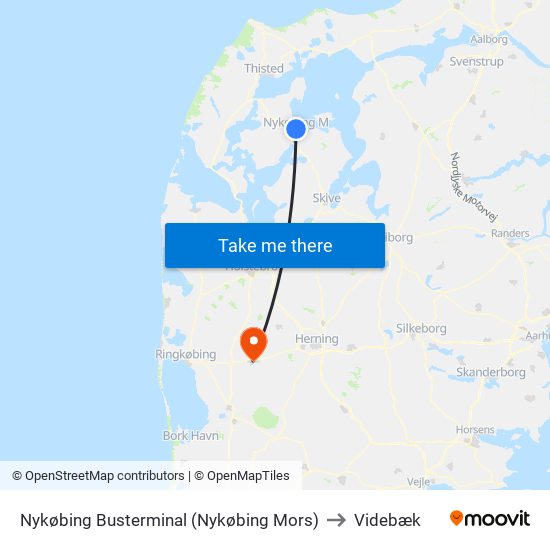 Nykøbing Busterminal (Nykøbing Mors) to Videbæk map