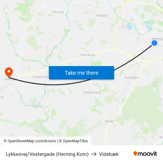 Lykkesvej/Vestergade (Herning Kom) to Videbæk map