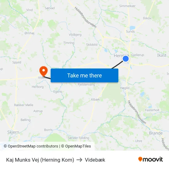 Kaj Munks Vej (Herning Kom) to Videbæk map